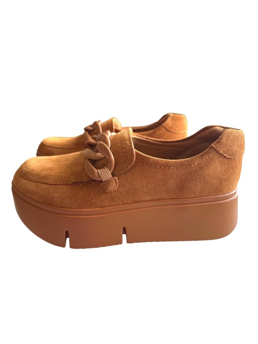 Naked Feet Tan Suede Platform Loafer NEW Chain Slip-On Princeton Size 8.5 - Picture 6 of 12